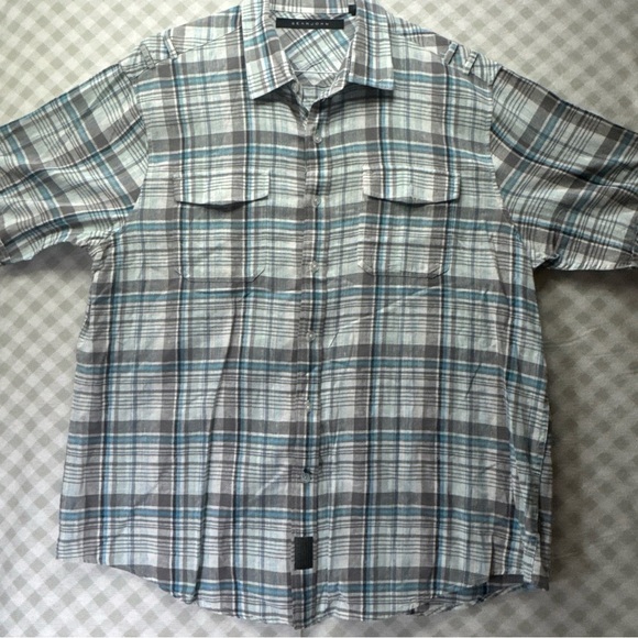 Sean John Other - SEAN JOHN Men Adult 2XL Short Sleeve Button Down Blue Plaid Casual Shirt EUC